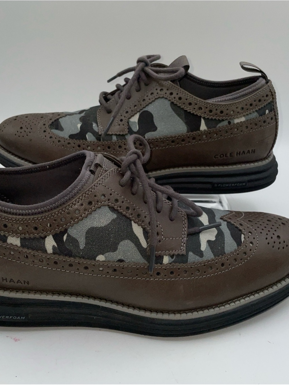Cole Haan Brown Leather & Gray Camo Men's Wingtip Oxfords 10th Anniversary - Picture 5 of 9